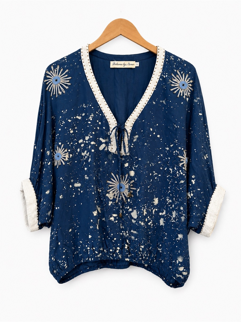 Boheme by Skemo Navy Embellished V-Neck Blouse